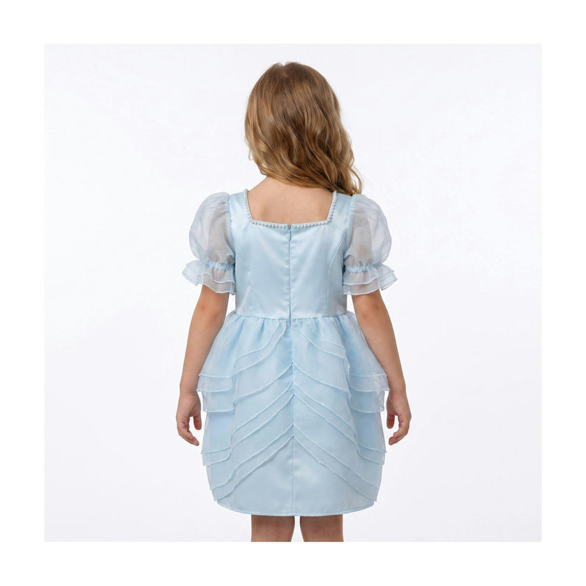 Sky Petal Princess Ruffle Blue Birthday Dress for Girls