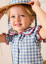 Darby Gingham Scallop Layered Collar Short Sleeve Blouse in Blue (18mths-12yrs)