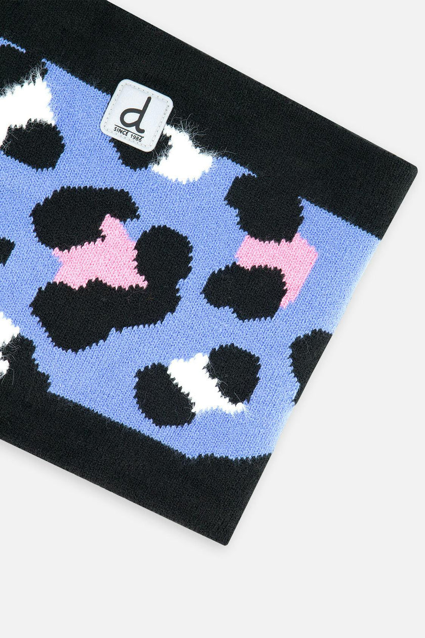 Winter Knit Neckwarmer Blue Leopard Print