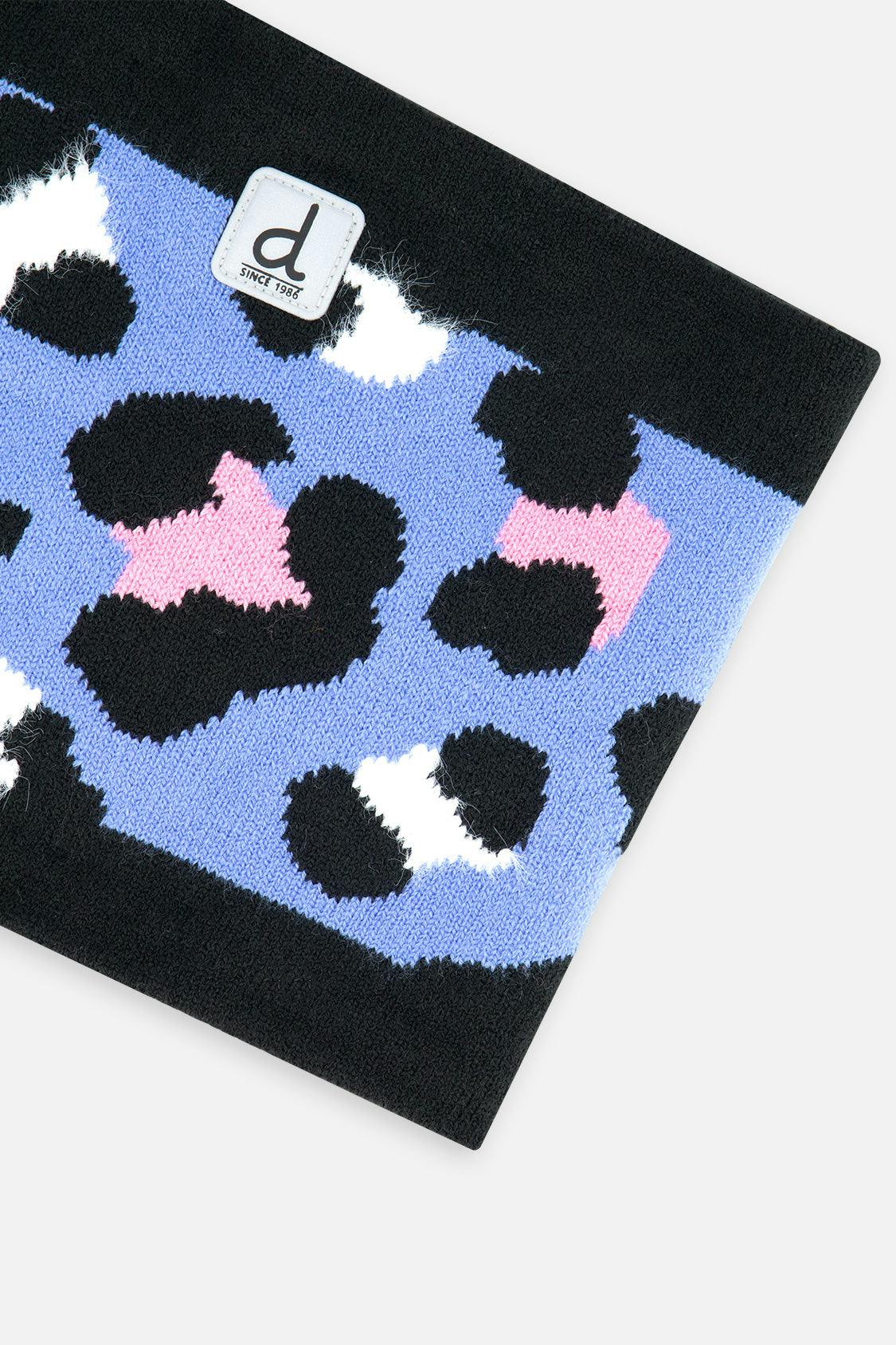 Winter Knit Neckwarmer Blue Leopard Print