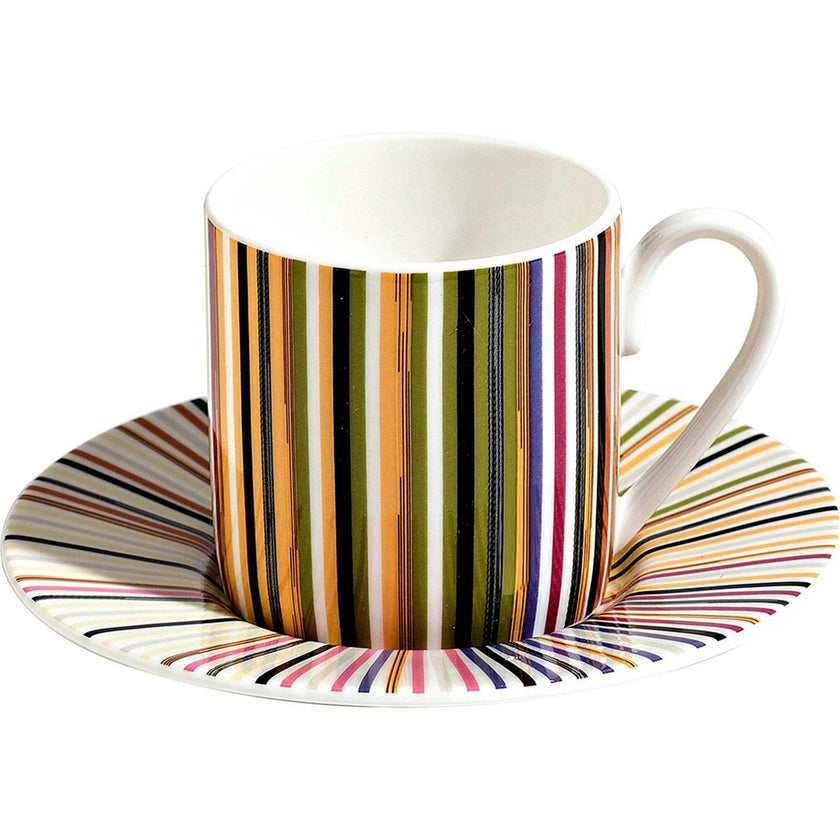 Coffee Cup & Saucer Stripes Set of 2 In Luxury Box Jenkins 156 Diam. 2.3"
