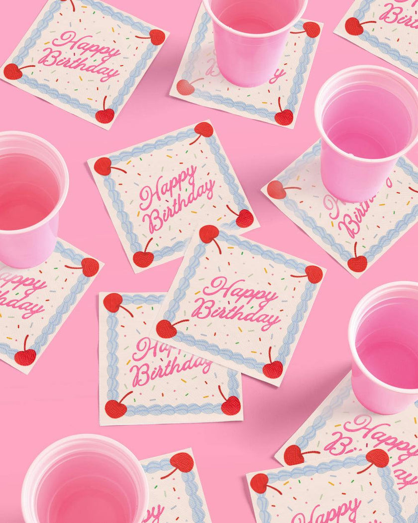 Cherry Bday Napkins - 25 sprinkle napkins