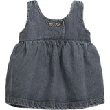 Denim Woven Round Neck Front Coconut Button Overall Dress