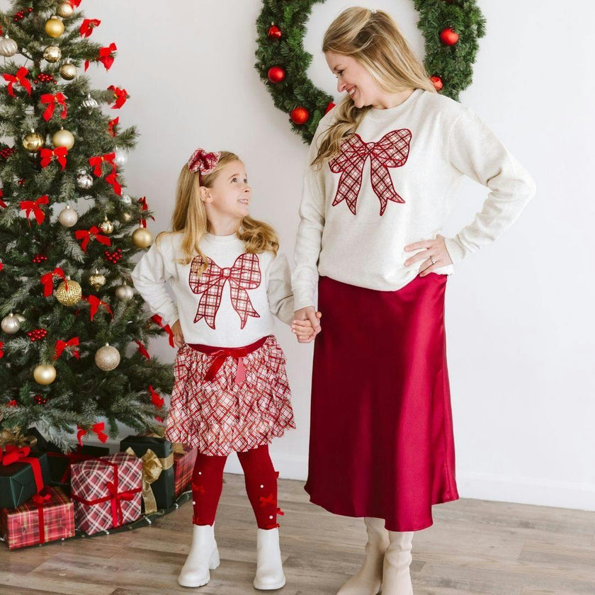 Christmas Plaid Bow Patch Women's Sweatshirt