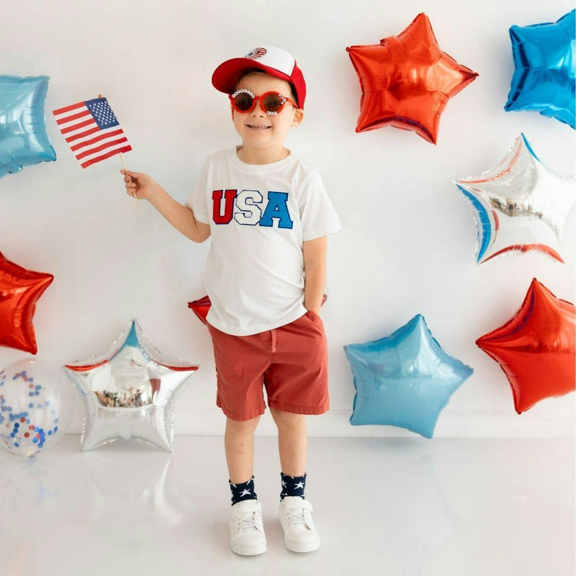 USA Multi Patch Short Sleeve T-Shirt - White
