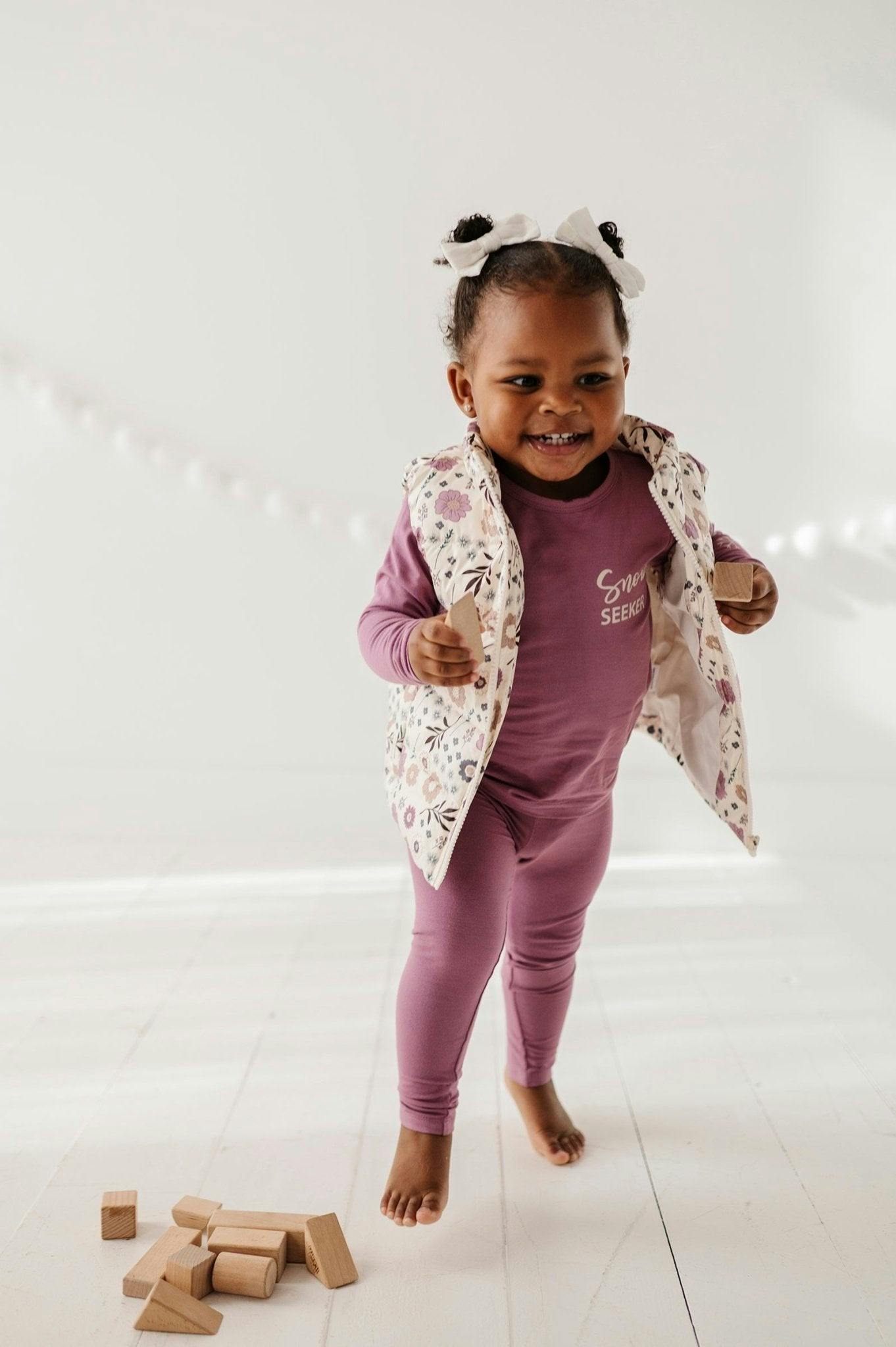 Girls Puffer Vest in Winter Floral