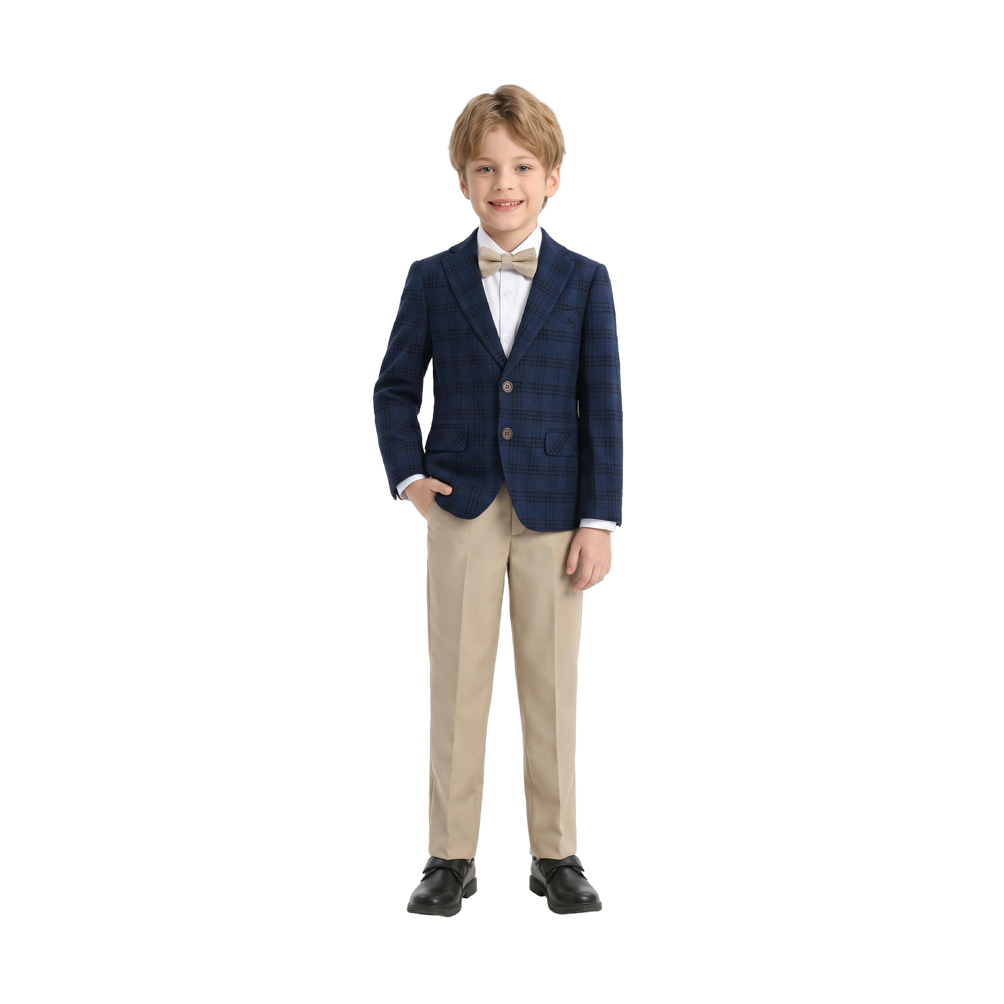 Blue Plaid Suit with Beige Accents