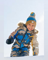 Kids One Piece Play Snowsuit Grey And Blue Dinosaur Print