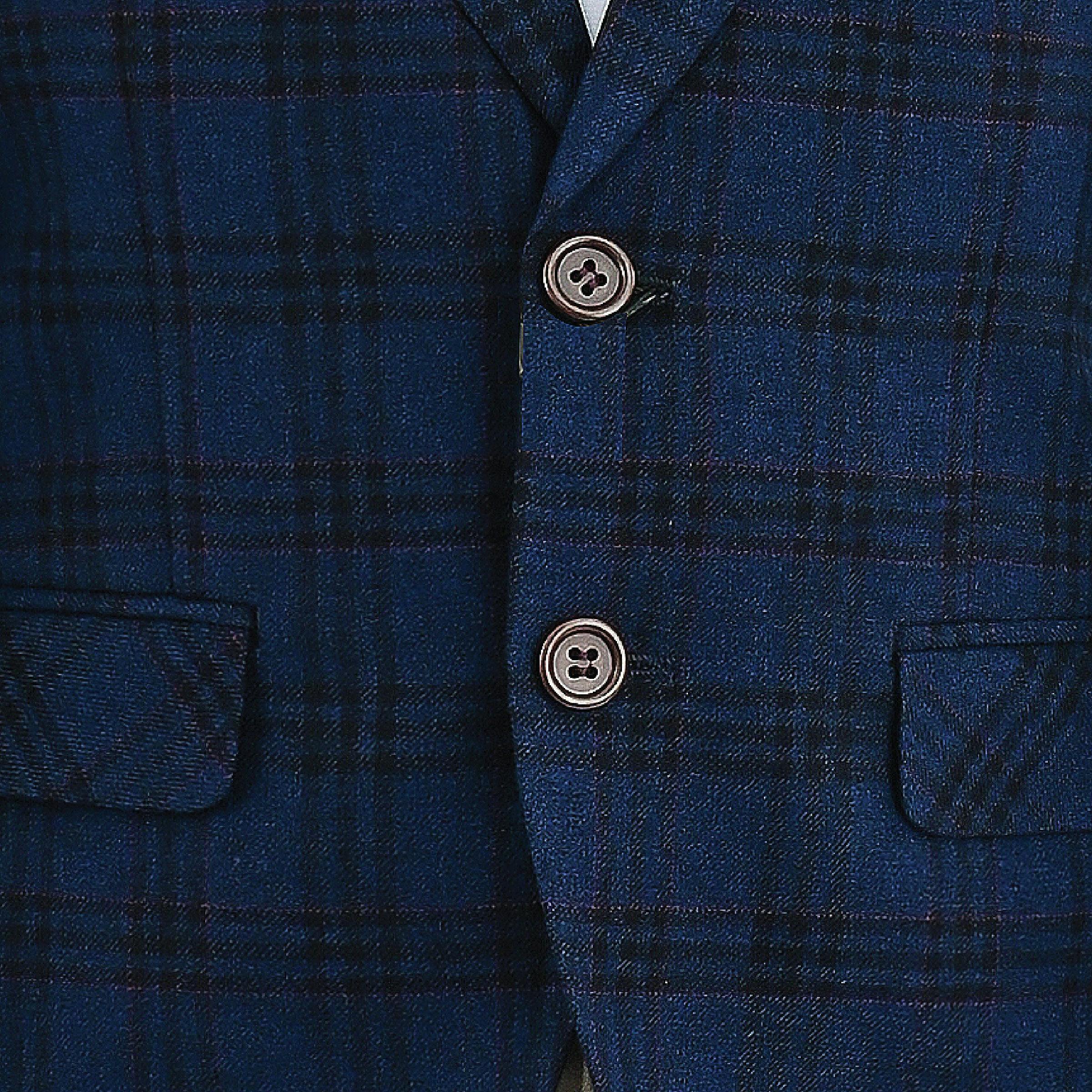 Blue Plaid Suit with Beige Accents