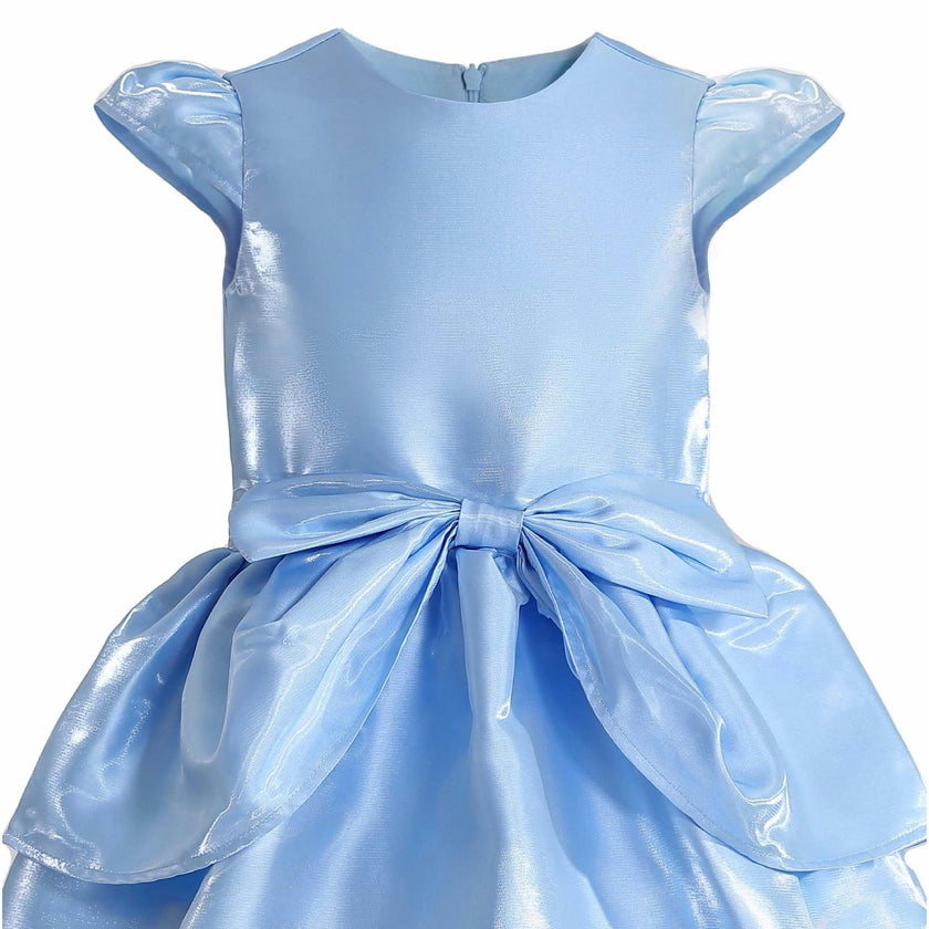 Blue Juliora Puff Sleeve Satin Dress
