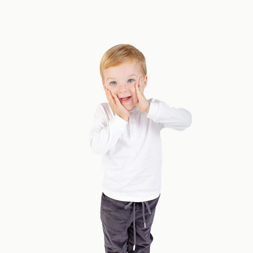 Boys' Long Sleeve Henley in White
