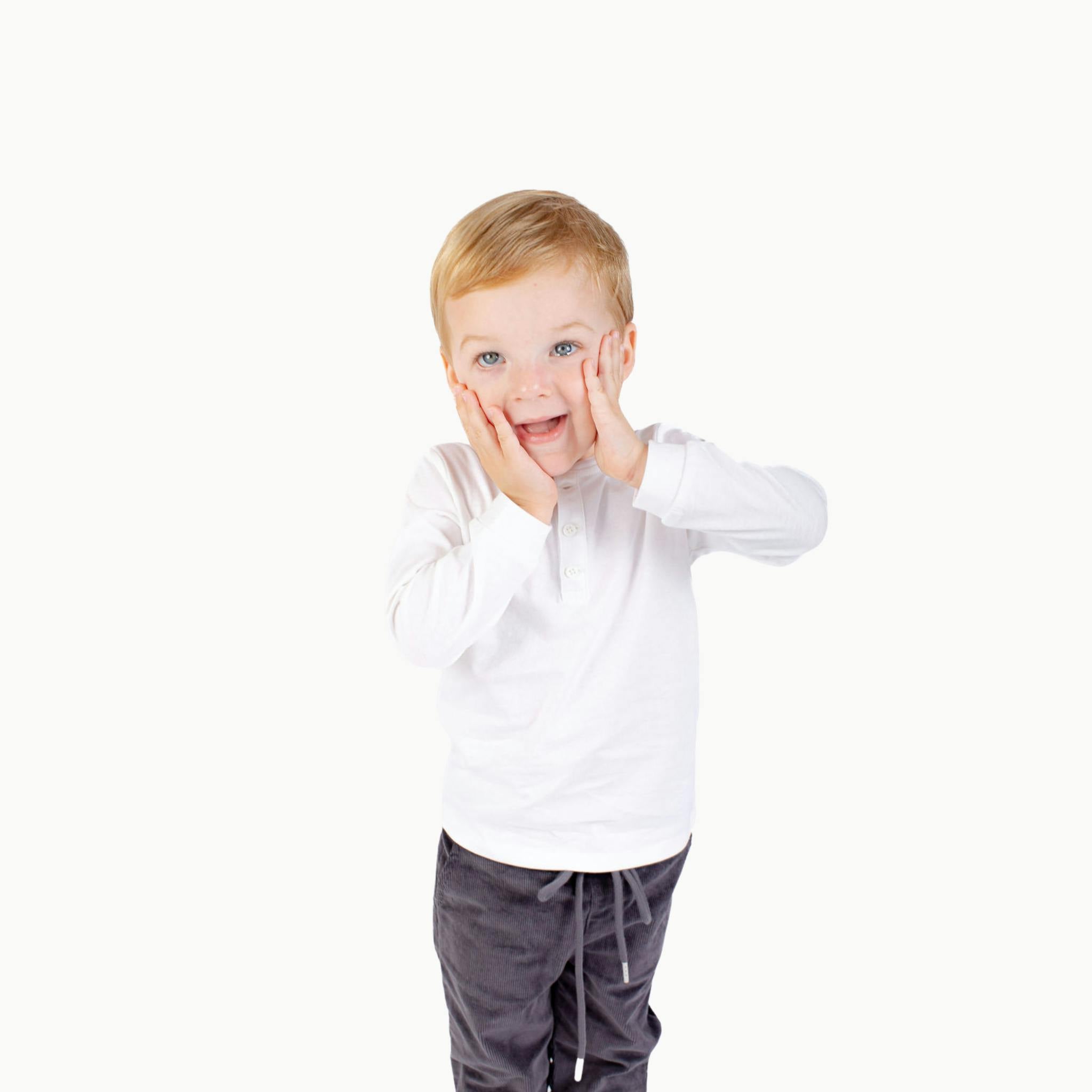 Boys' Long Sleeve Henley in White
