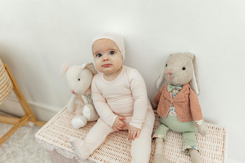 Strawberry Snap Front Dot Print Romper and Hat Two Piece Set