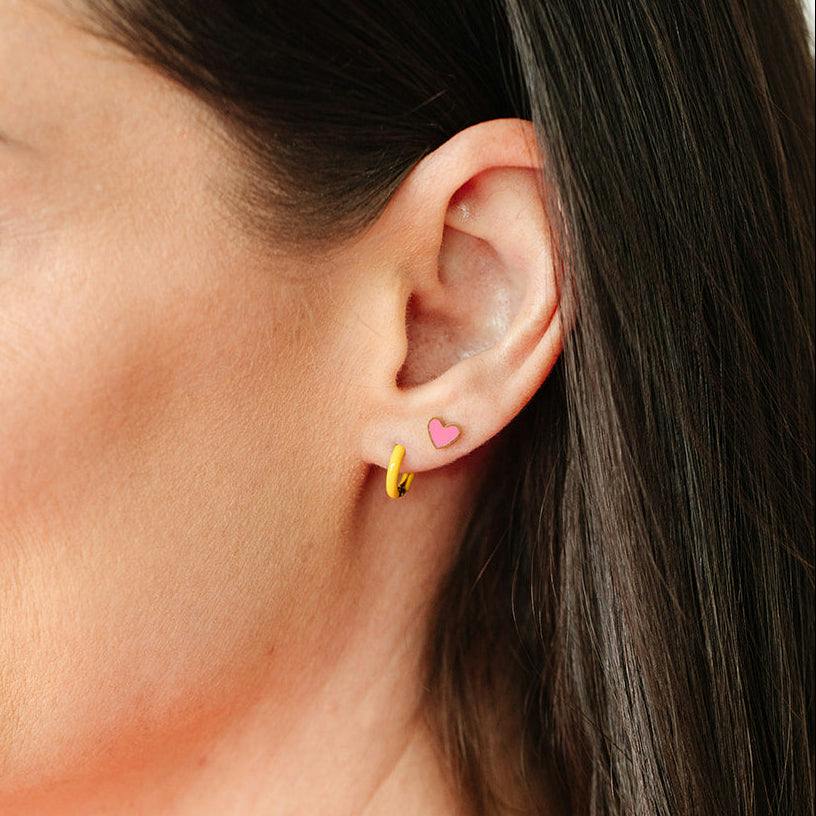 Enamel Pink Heart Stud