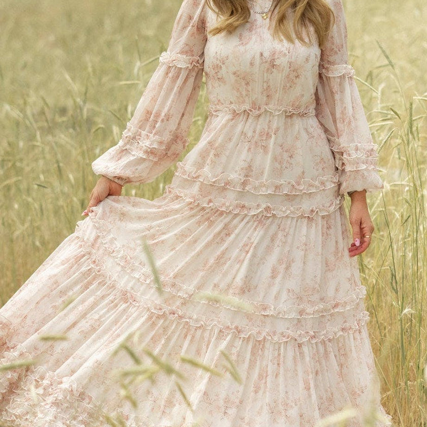 Geneva Dress in Banana Creme Aquarelle Fleur