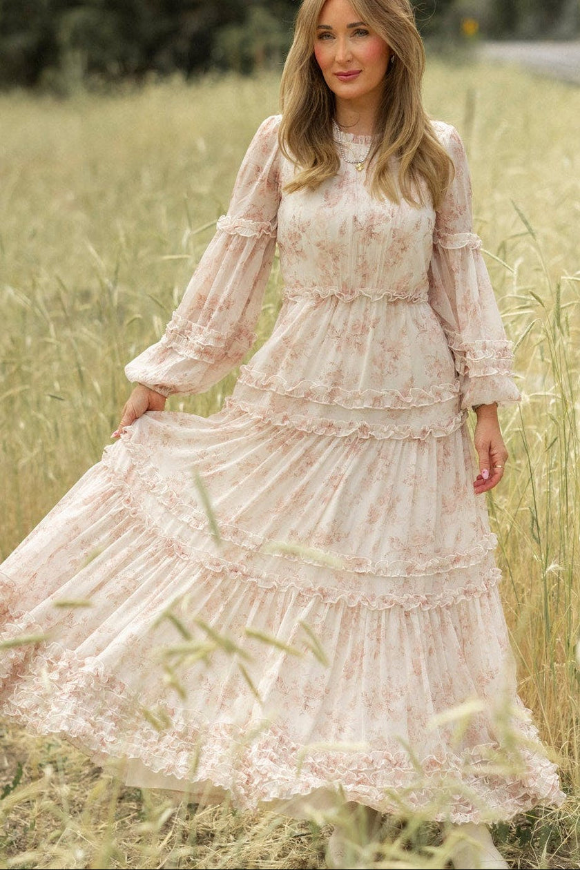 Geneva Dress in Banana Creme Aquarelle Fleur