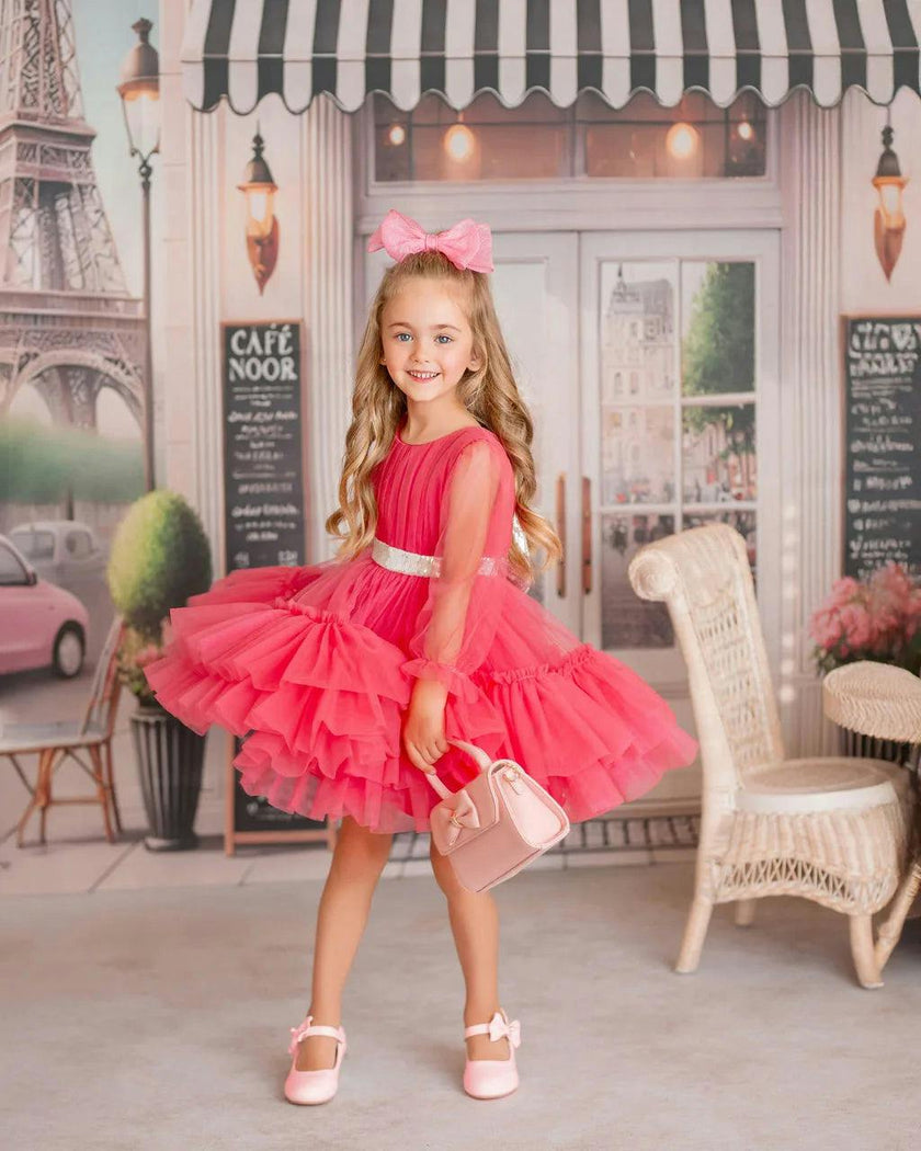 Parisian Rosé Pink Tulle Birthday Party Dress for Girls