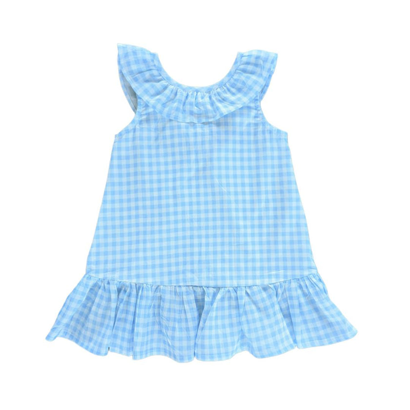 Gingham Blue Back Bow Dress