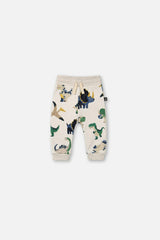 Baby Fleece Sweatpants Beige Dinosaur Print