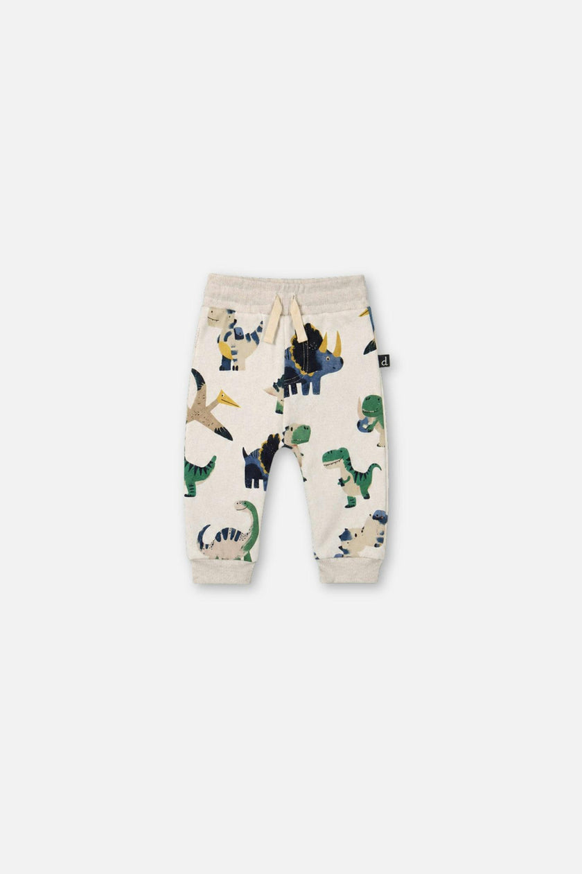 Baby Fleece Sweatpants Beige Dinosaur Print