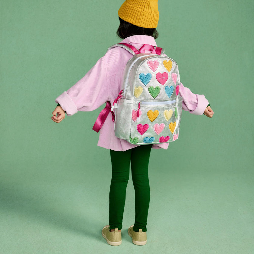 Kane Mini Backpack, Metallic Happy Fuzzy Hearts