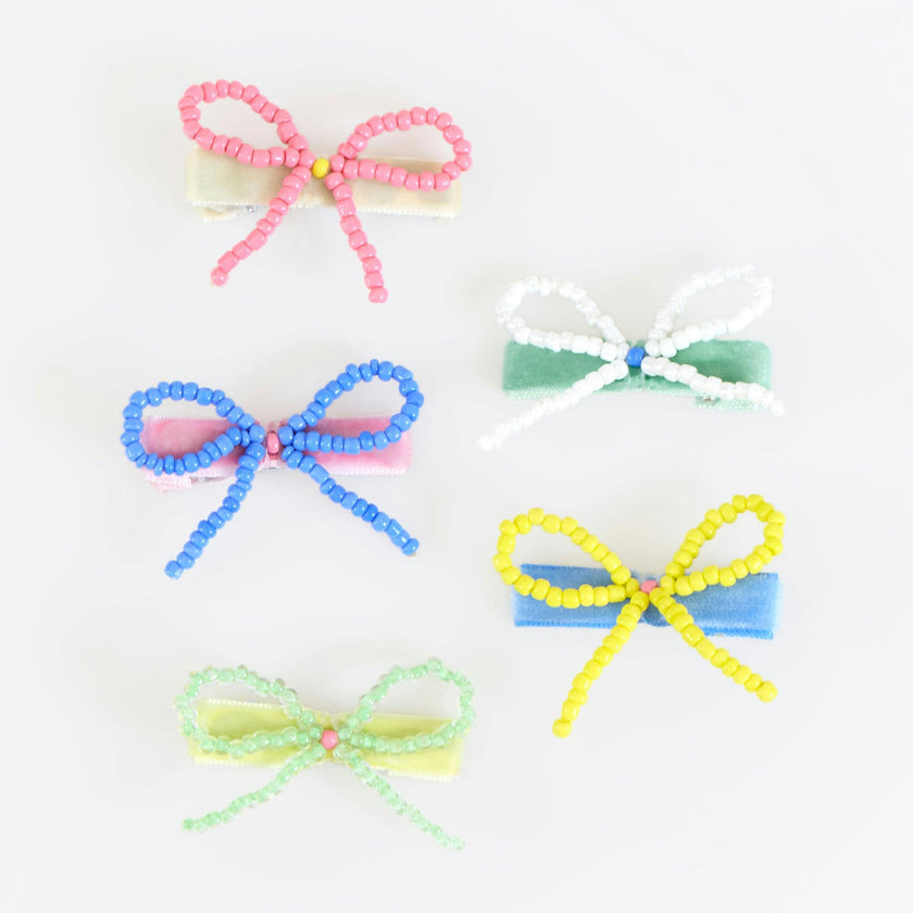 Beaded Bow Hair Clips