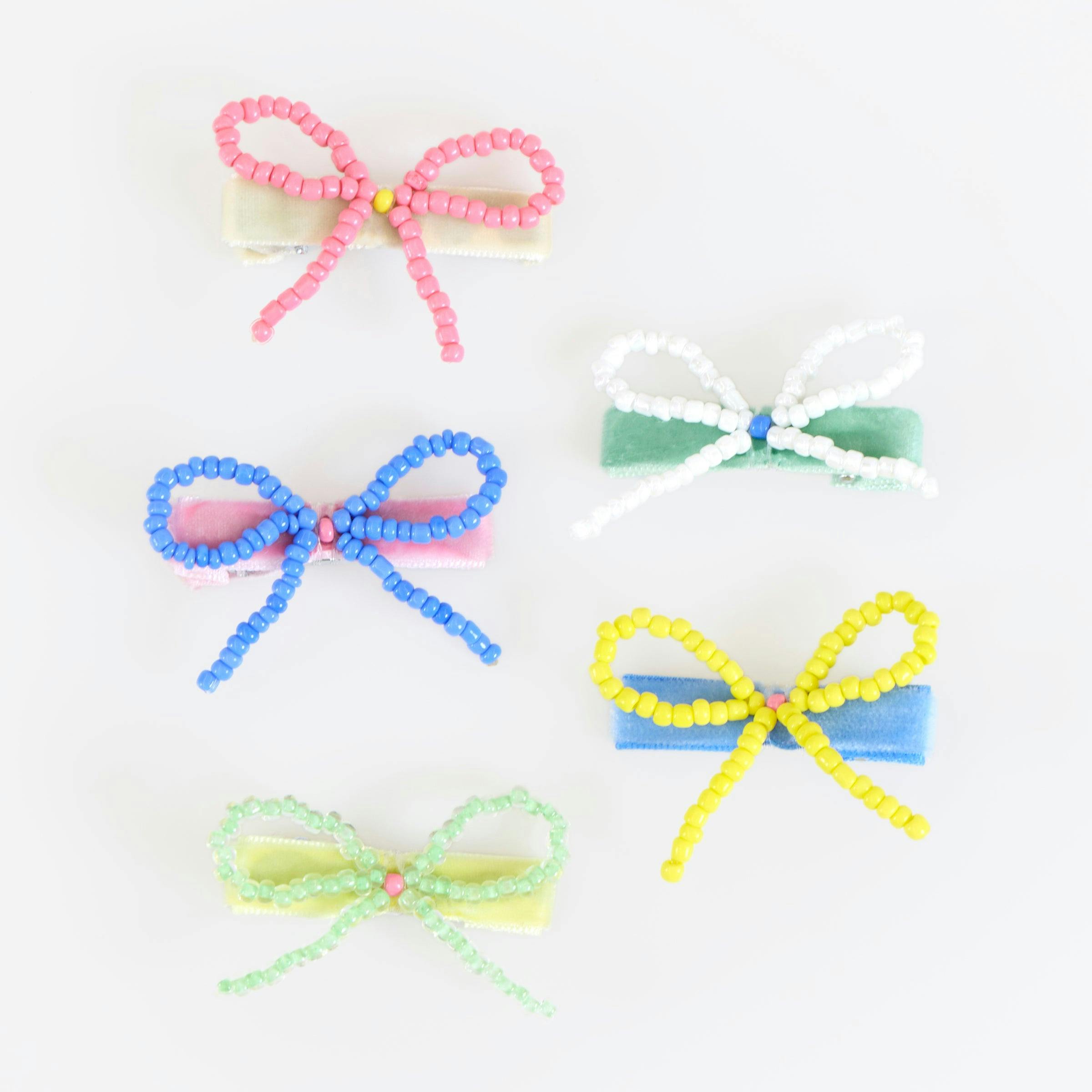 Beaded Bow Hair Clips