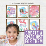 10-Piece Mermaid Potty Training Charts & 6-Piece Under the Sea Bathroom Wall Art Decor Prints