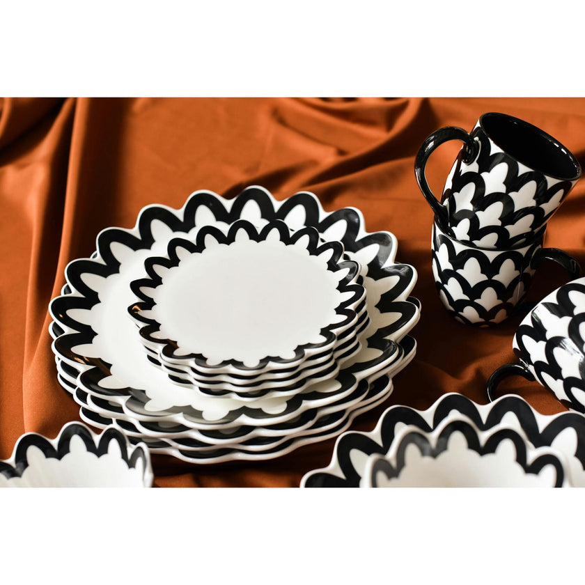 Black Arabesque Trim Scallop Salad Plate