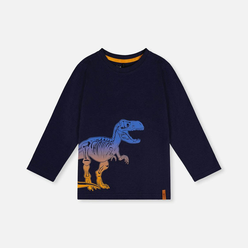 Long Sleeve Organic Cotton T-Shirt Dark Blue And Orange