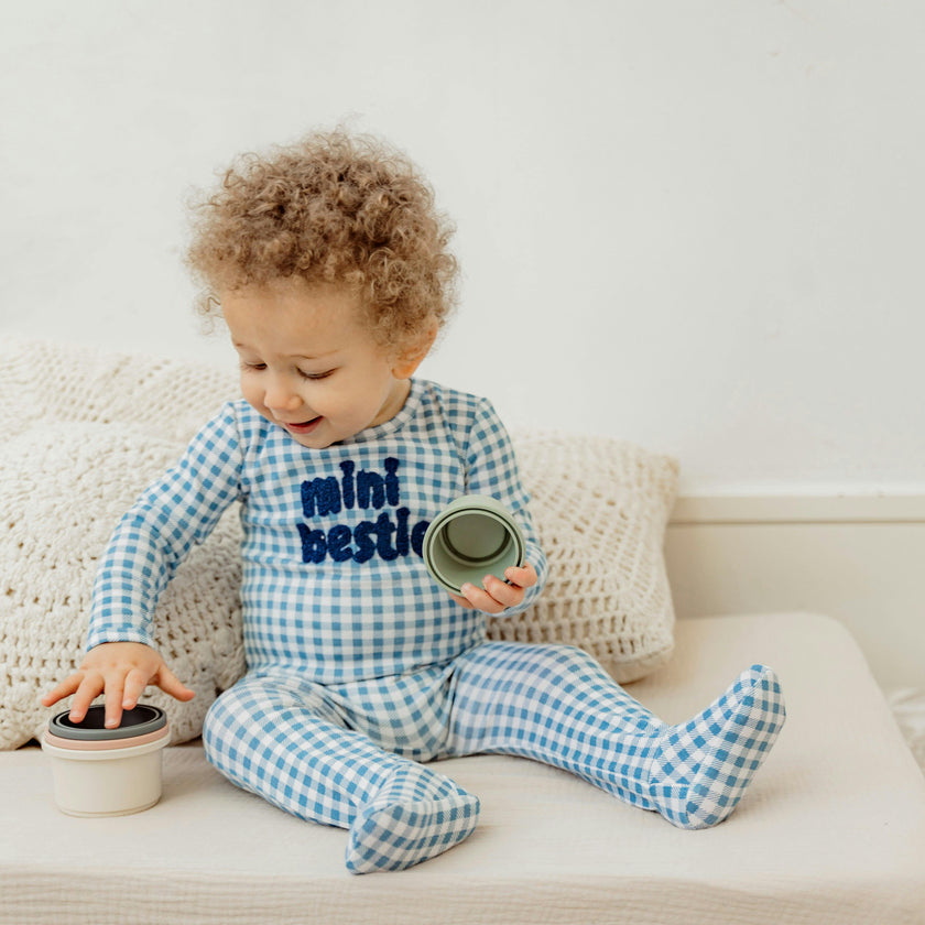 Checkered Mini Bestie Onesie Blue/White