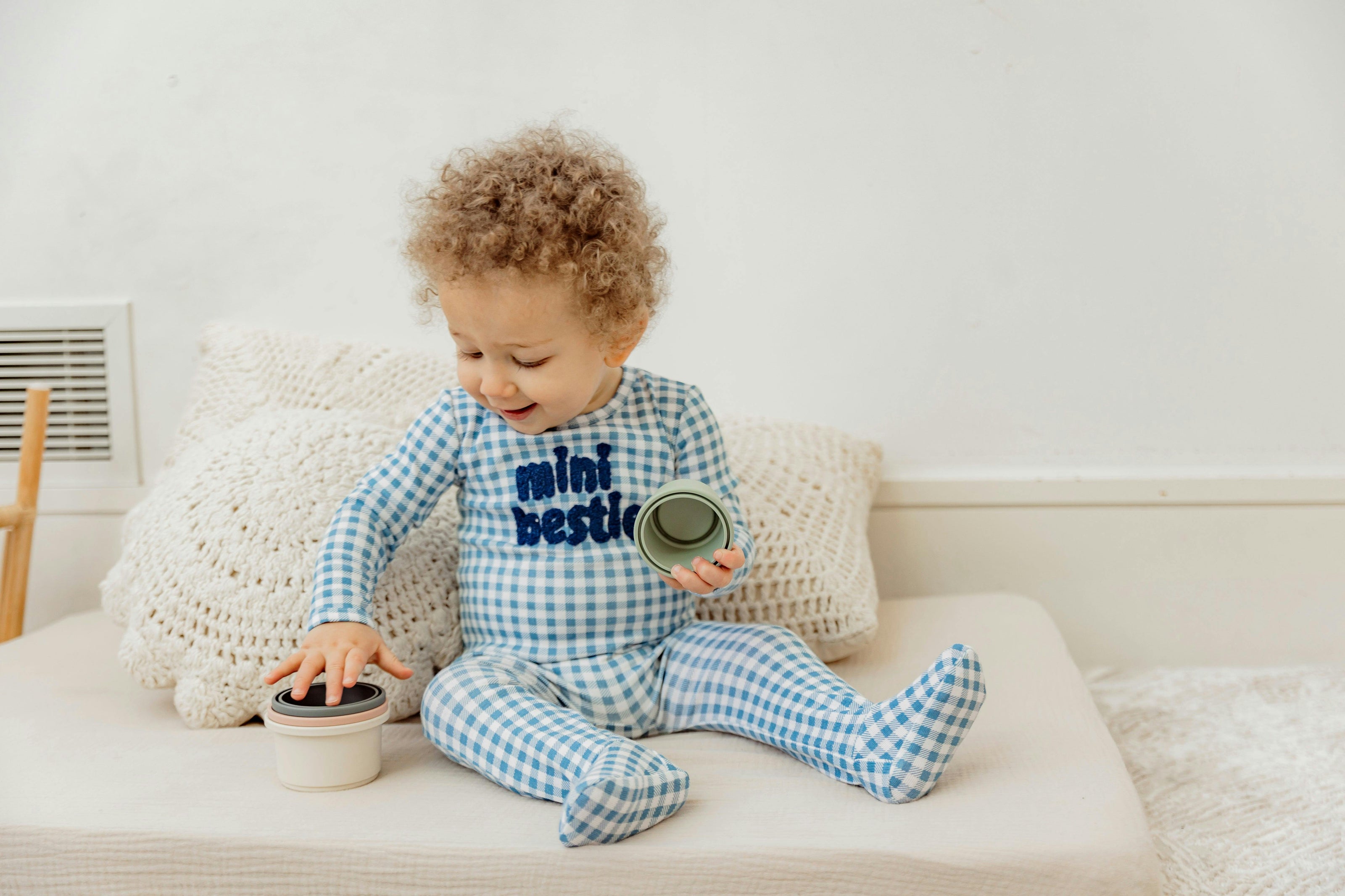 Checkered Mini Bestie Onesie Blue/White
