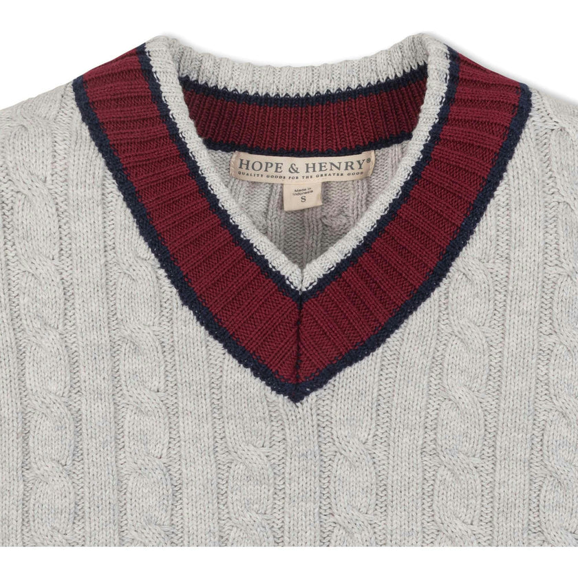 Organic Long Sleeve V-Neck Cricket Sweater, Grey