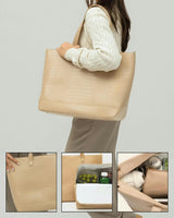 Vegan Leather Work Tote Bag with Removable Insulated Pouch, Cream Croc