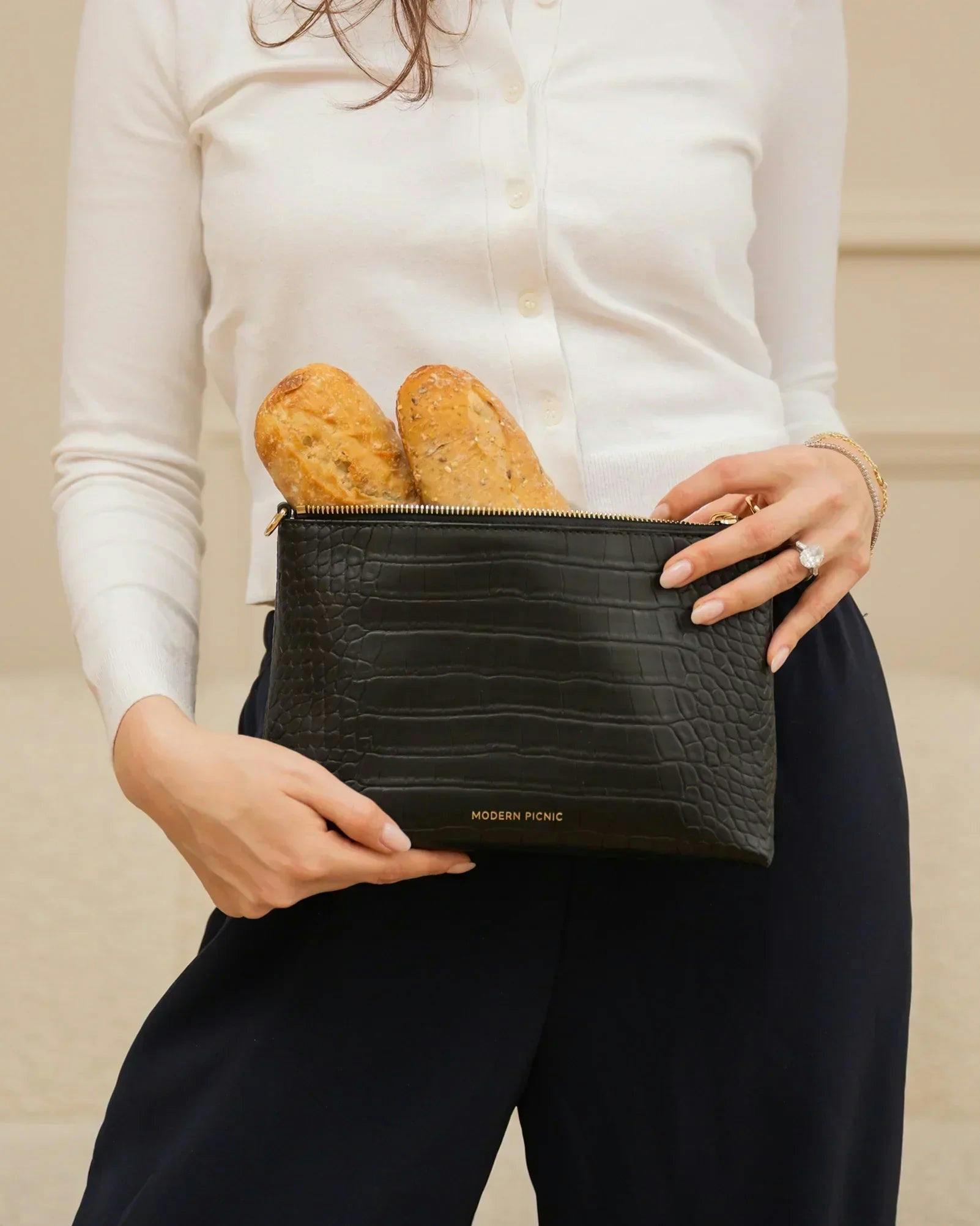 Insulated Small Snack Pouch, Black Croc