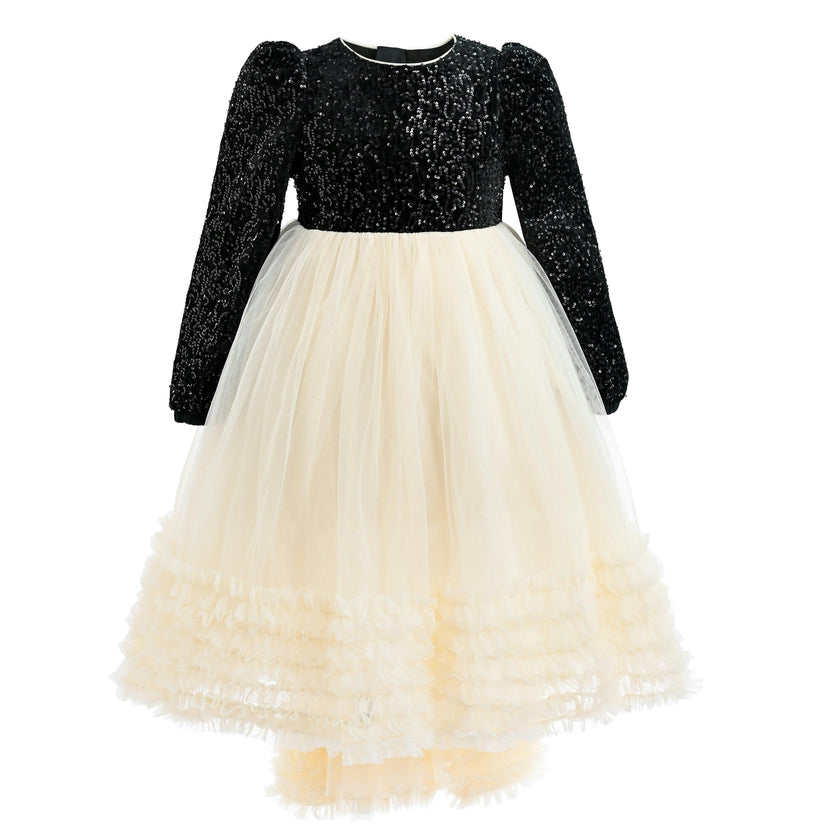 Black Glitter Bow-Back Tulle Gown