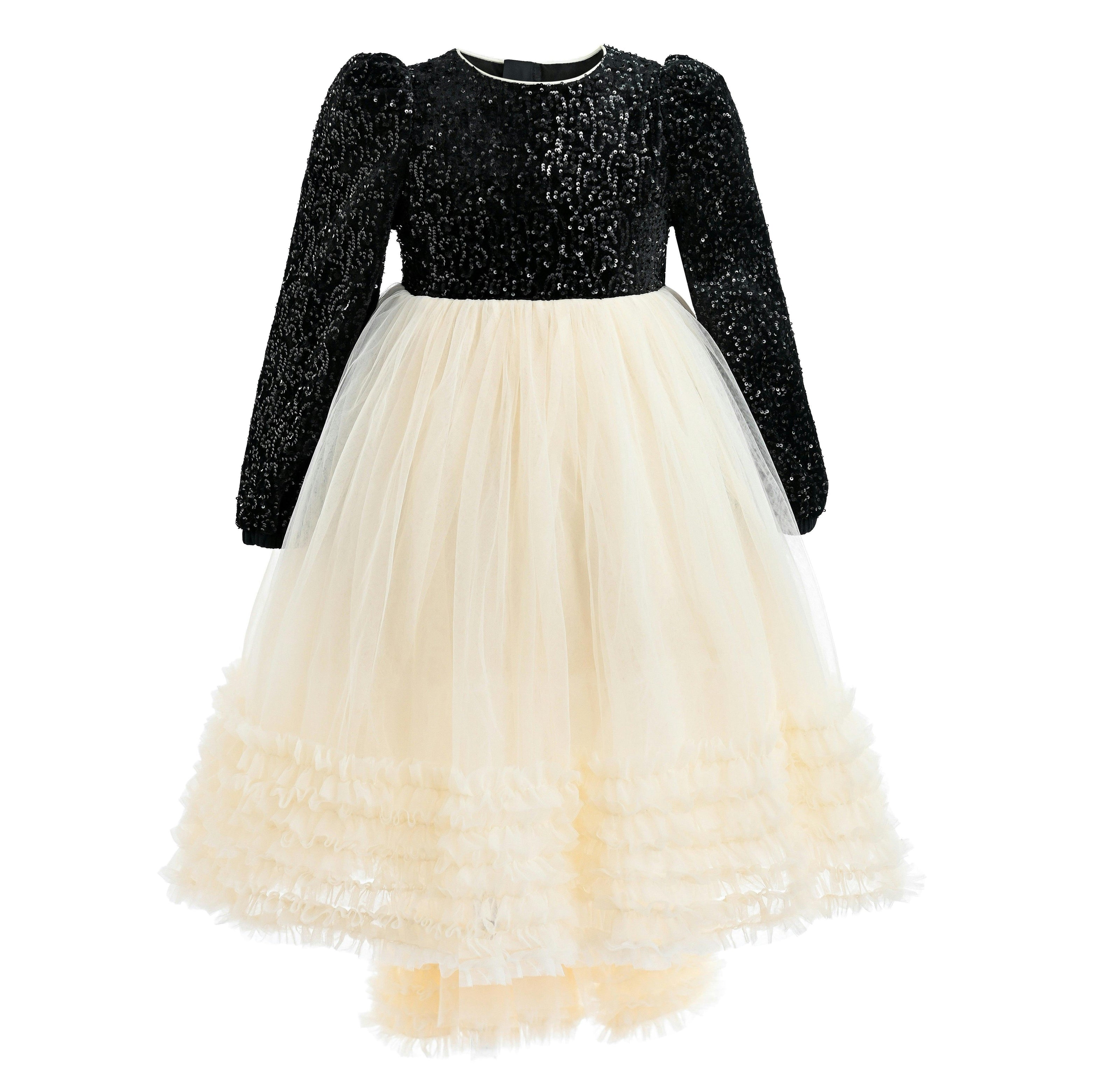 Black Glitter Bow-Back Tulle Gown