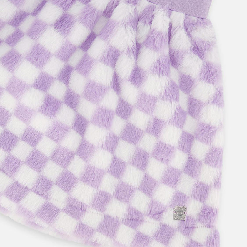 Faux Fur Skirt Lilac and White Tiles