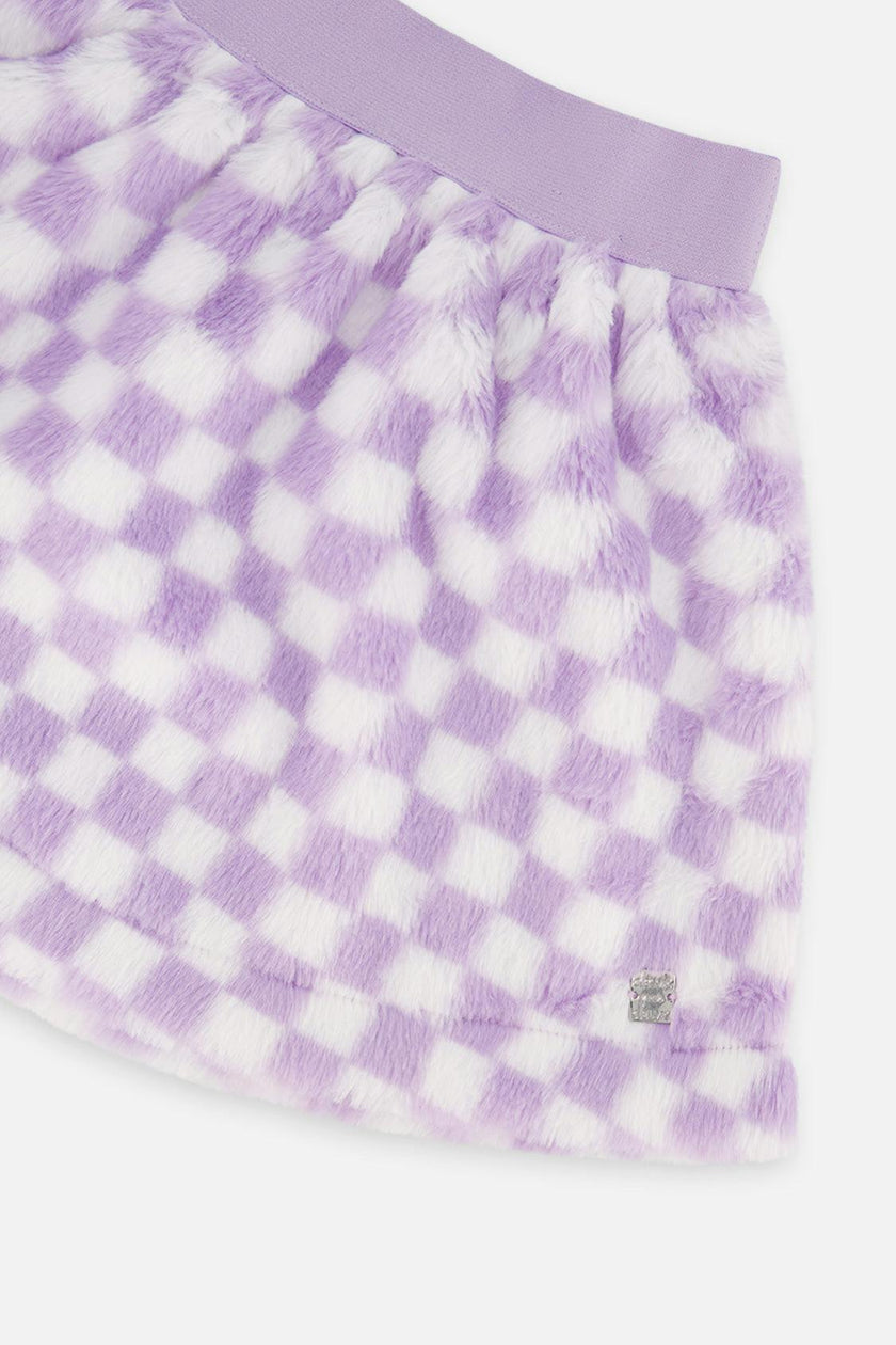 Faux Fur Skirt Lilac and White Tiles