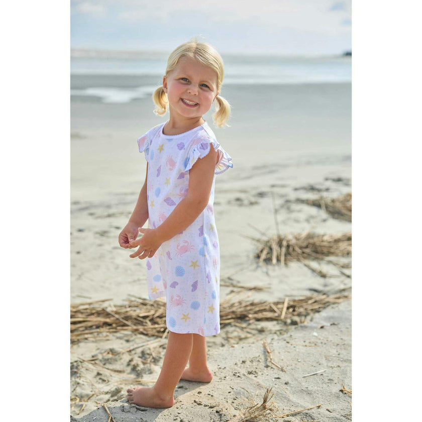 Printed Angel Sleeve Dress - Sea Shells