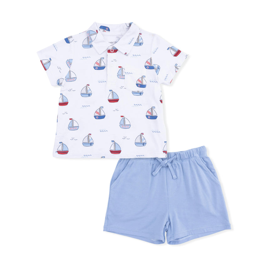 Bubbly Sailboats Blue - Polo with Casual Short