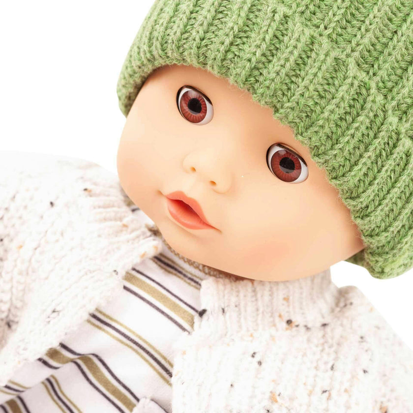 Muffin Baby 13" Baby Doll with Sleepy Brown Eyes and Striped City Outfit