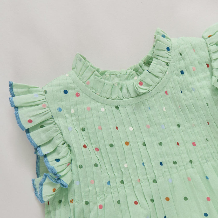 Girls Jaipur Dress - Pastel Green Polka Dot