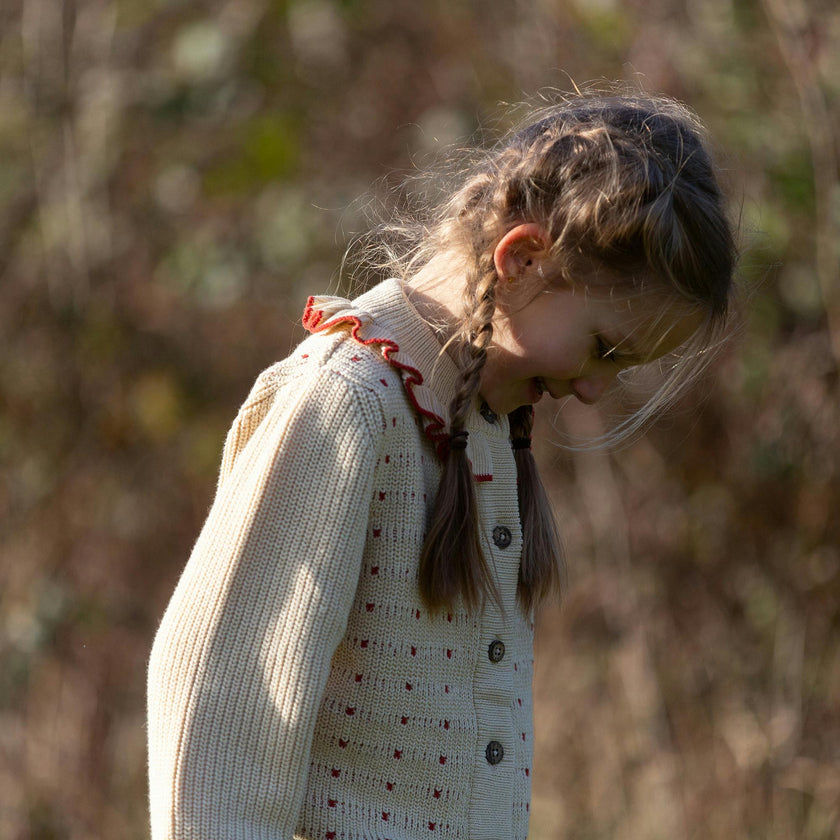 Oatmeal Frill Snuggly Knitted Cardigan, Cream
