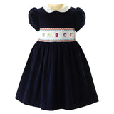 ABC Peter Pan Collar Short Puff Sleeve Smocked Dress