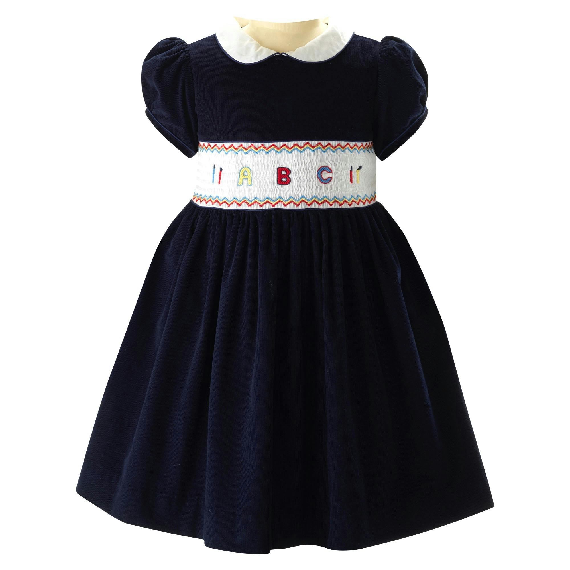 ABC Peter Pan Collar Short Puff Sleeve Smocked Dress