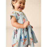 Short Sleeve Wrap Neck Dress, Blue