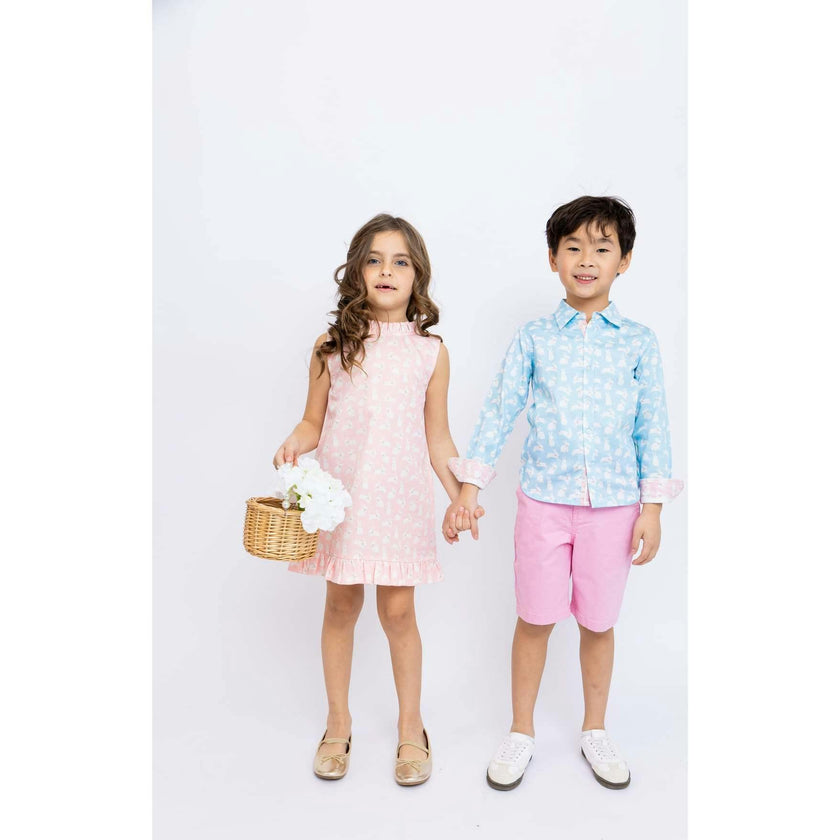 Pink Bunnies Shift Dress with Back Bow