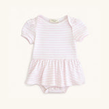 Puff Sleeve Onesie in Pink Heart Stripe