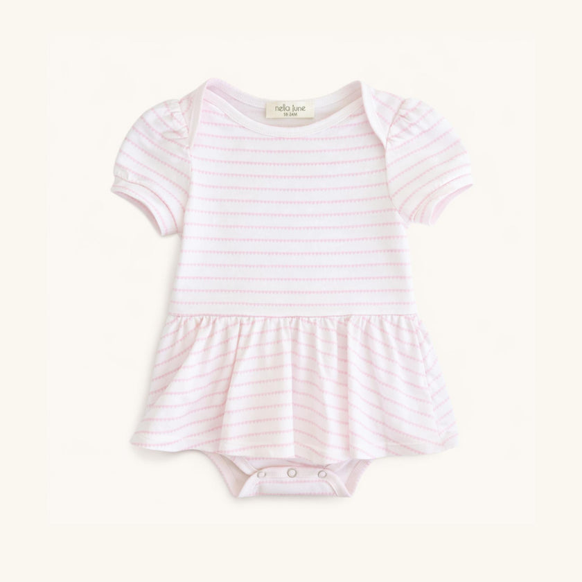 Puff Sleeve Onesie in Pink Heart Stripe